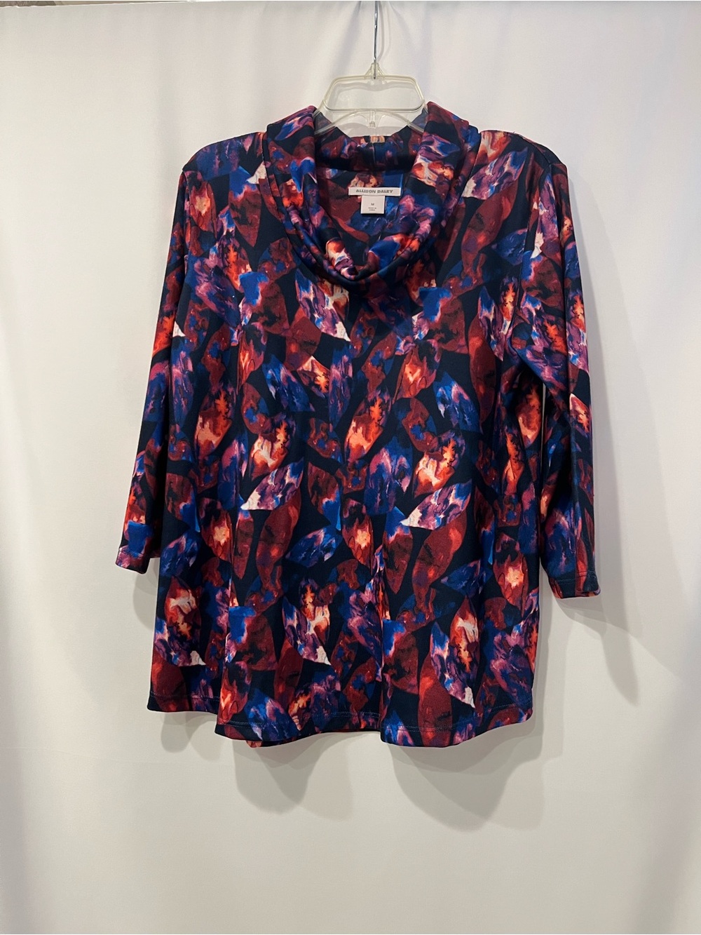 Allison Daley Multicolor Cowl Neck Top - Red & Blue Abstract Print Size M